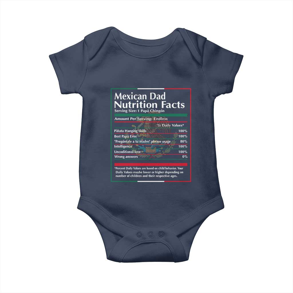 Funny Mexican Dad Baby Onesie Dad Nutrition Facts Mexico Flag Father's Day