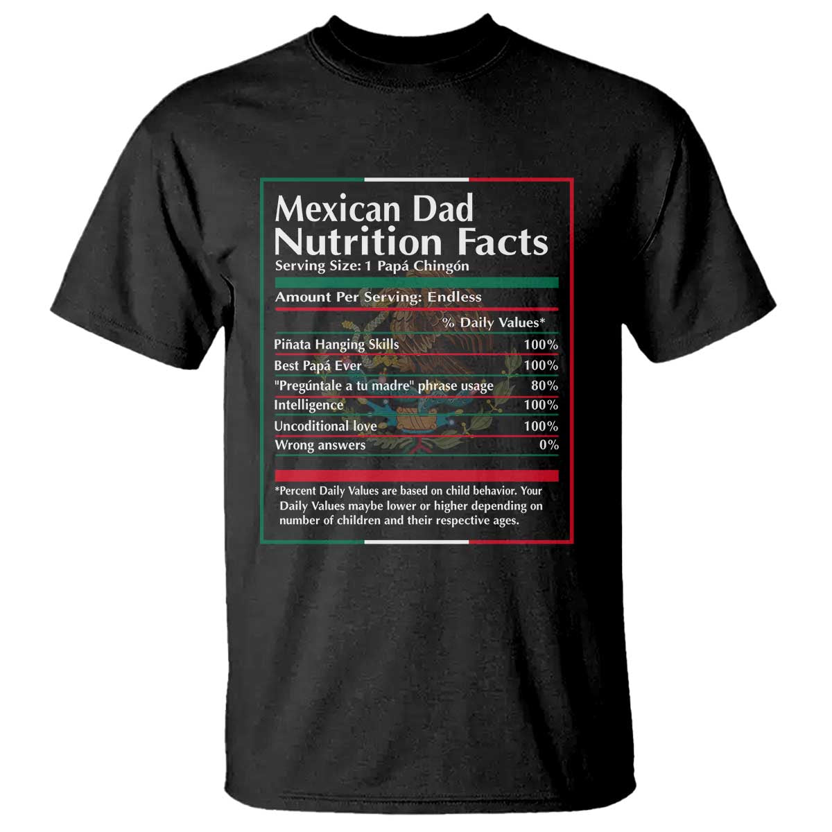 Funny Mexican Dad T Shirt Dad Nutrition Facts Mexico Flag Father's Day