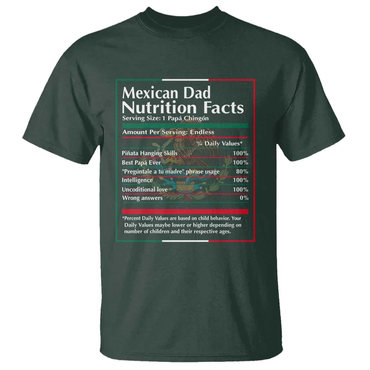 Funny Mexican Dad T Shirt Dad Nutrition Facts Mexico Flag Father's Day
