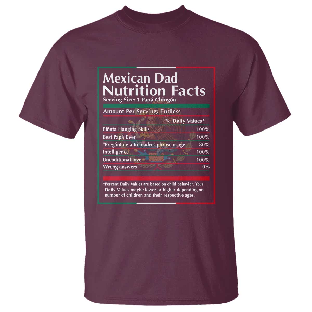 Funny Mexican Dad T Shirt Dad Nutrition Facts Mexico Flag Father's Day