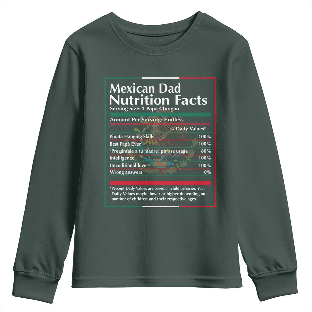 Funny Mexican Dad Youth Sweatshirt Dad Nutrition Facts Mexico Flag Father's Day