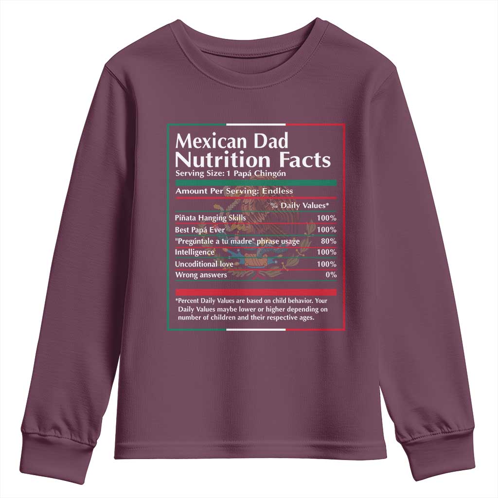 Funny Mexican Dad Youth Sweatshirt Dad Nutrition Facts Mexico Flag Father's Day