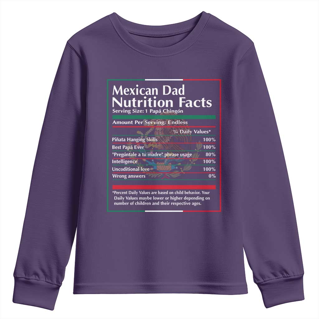 Funny Mexican Dad Youth Sweatshirt Dad Nutrition Facts Mexico Flag Father's Day