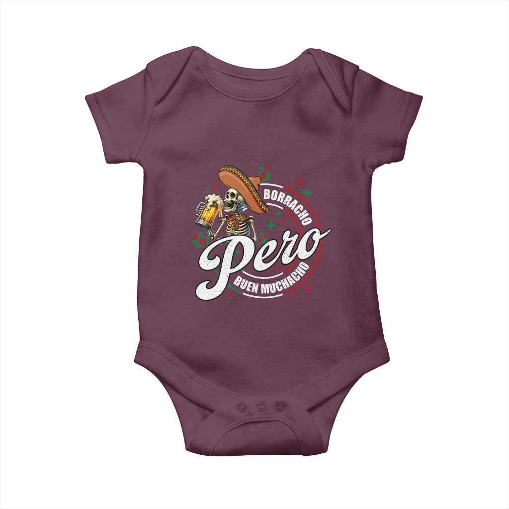 Funny Cinco De Mayo Baby Onesie Borracho Pero Buen Muchacho Mexican Skeleton With Beers
