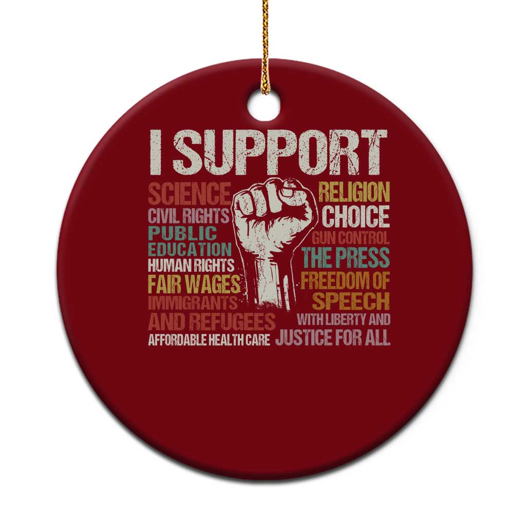 I Support Progressive Liberal Human Rights Ceramic Ornament Vintage Hand Fist - Wonder Print Shop