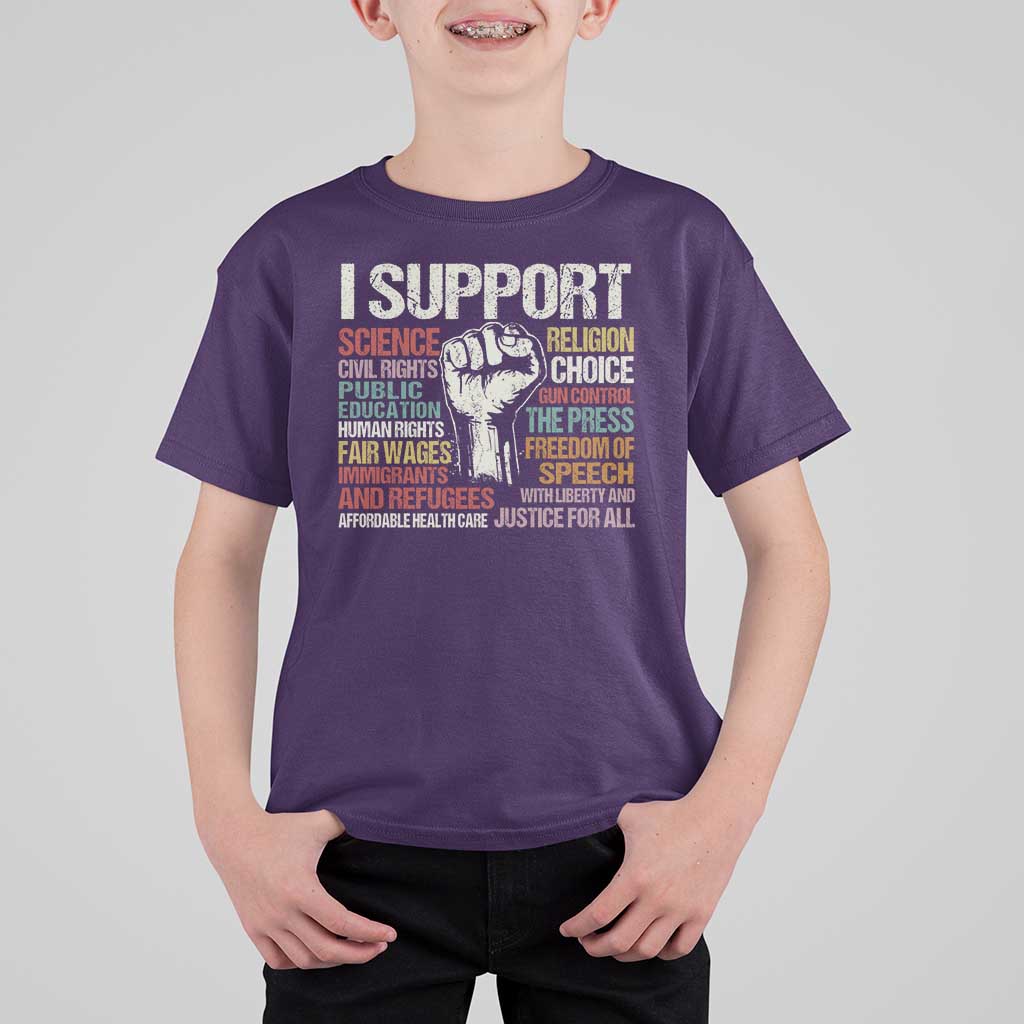 I Support Progressive Liberal Human Rights T Shirt For Kid Vintage Hand Fist