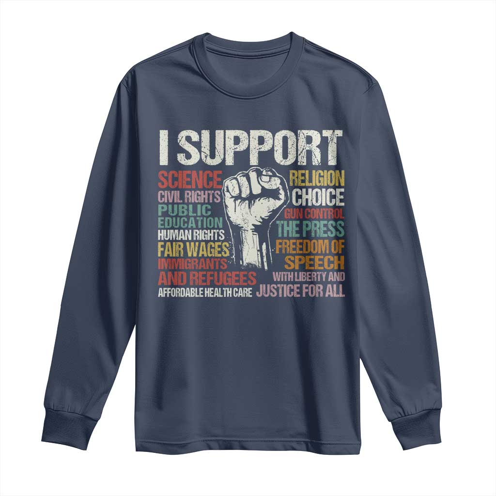 I Support Progressive Liberal Human Rights Long Sleeve Shirt Vintage Hand Fist