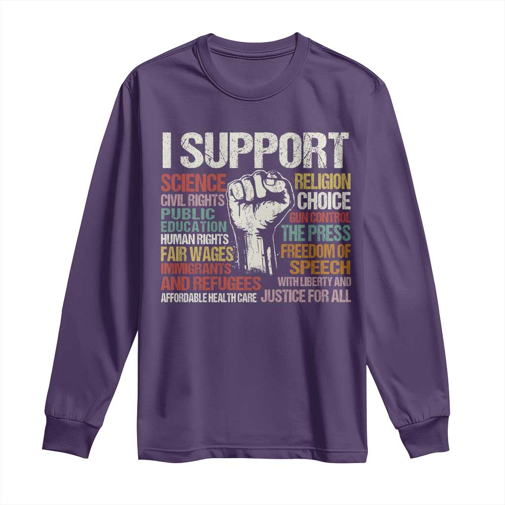 I Support Progressive Liberal Human Rights Long Sleeve Shirt Vintage Hand Fist