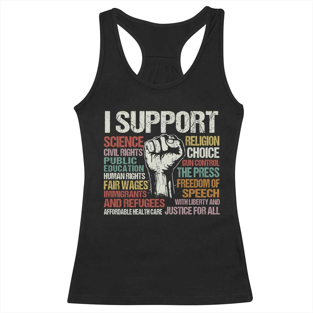 I Support Progressive Liberal Human Rights Racerback Tank Top Vintage Hand Fist