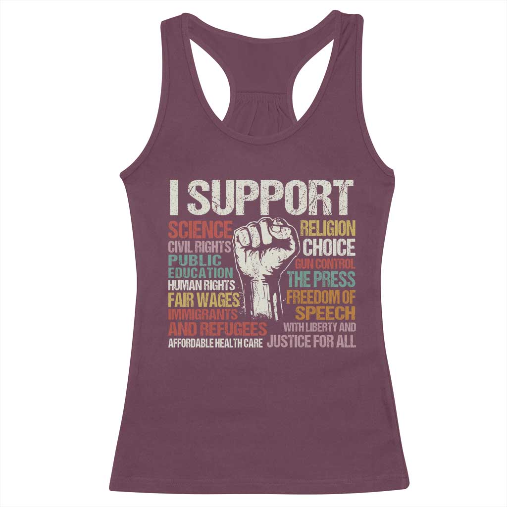 I Support Progressive Liberal Human Rights Racerback Tank Top Vintage Hand Fist