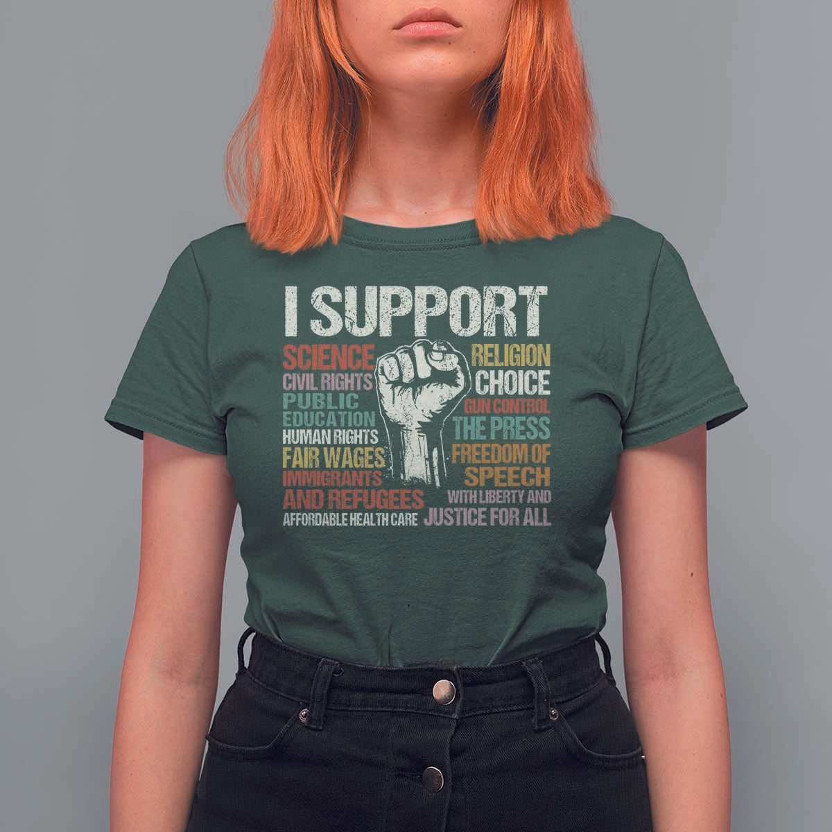 I Support Progressive Liberal Human Rights T Shirt For Women Vintage Hand Fist
