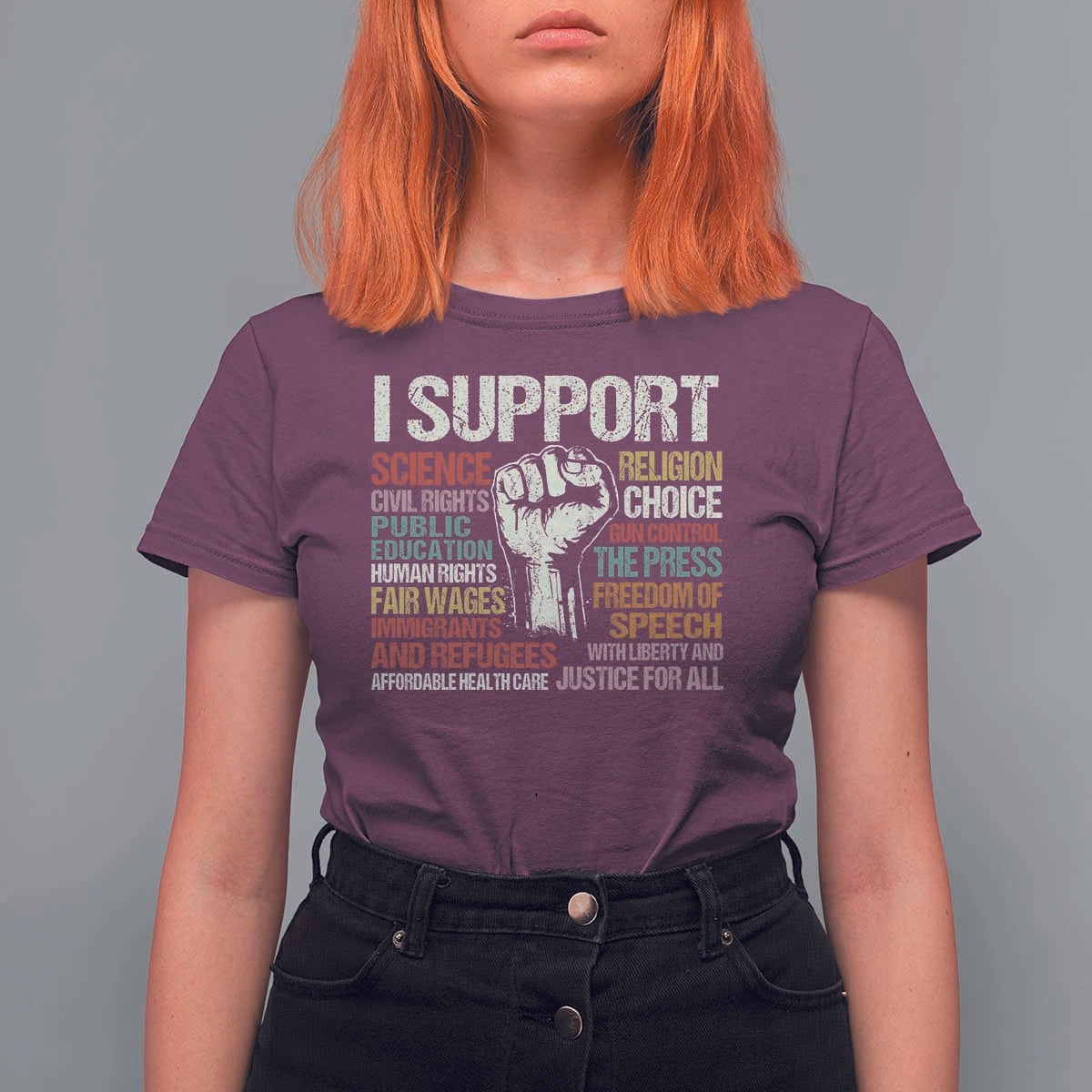 I Support Progressive Liberal Human Rights T Shirt For Women Vintage Hand Fist