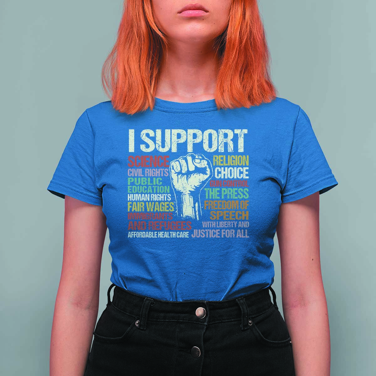 I Support Progressive Liberal Human Rights T Shirt For Women Vintage Hand Fist