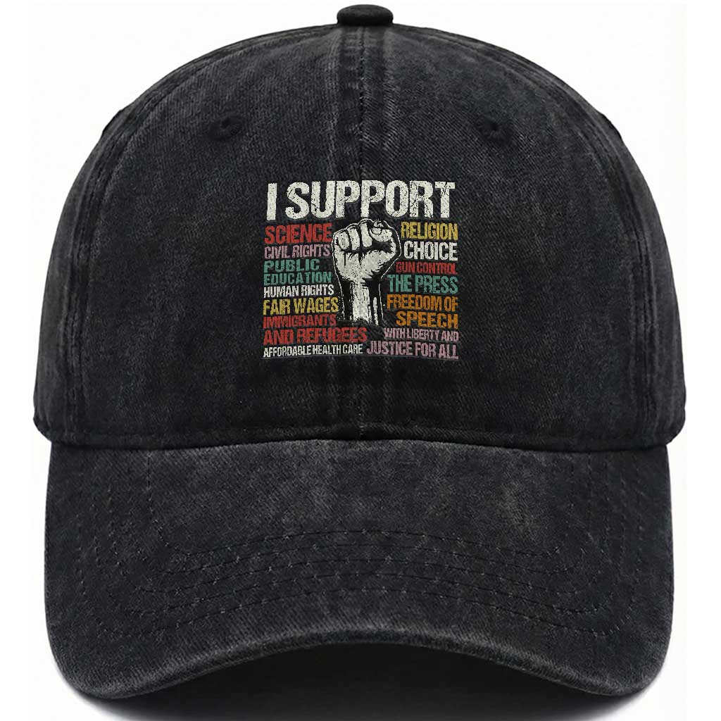 I Support Progressive Liberal Human Rights Washed Cotton Baseball Cap Vintage Hand Fist