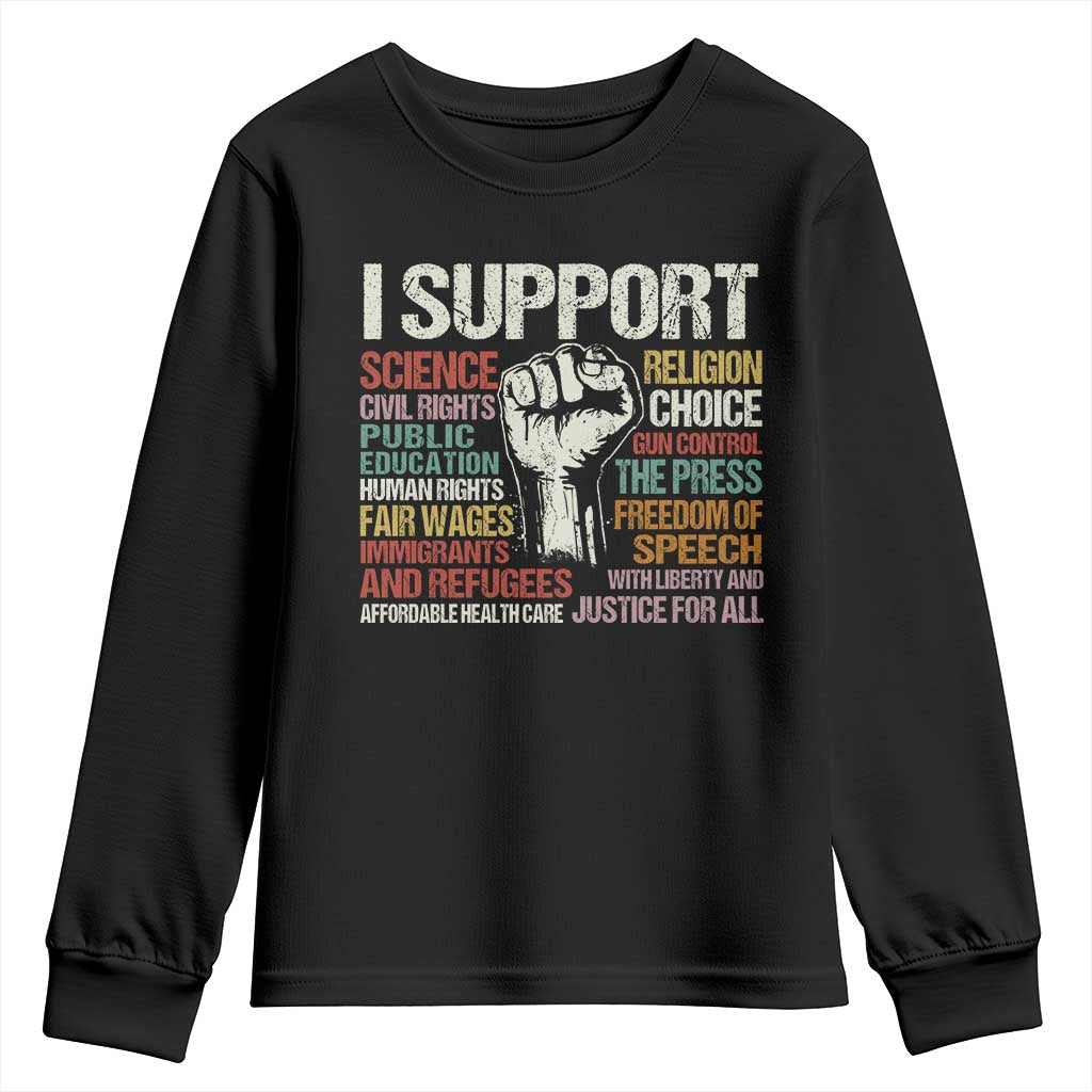 I Support Progressive Liberal Human Rights Youth Sweatshirt Vintage Hand Fist