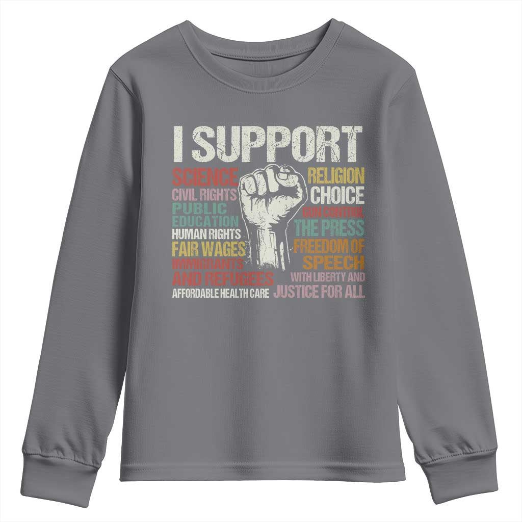 I Support Progressive Liberal Human Rights Youth Sweatshirt Vintage Hand Fist