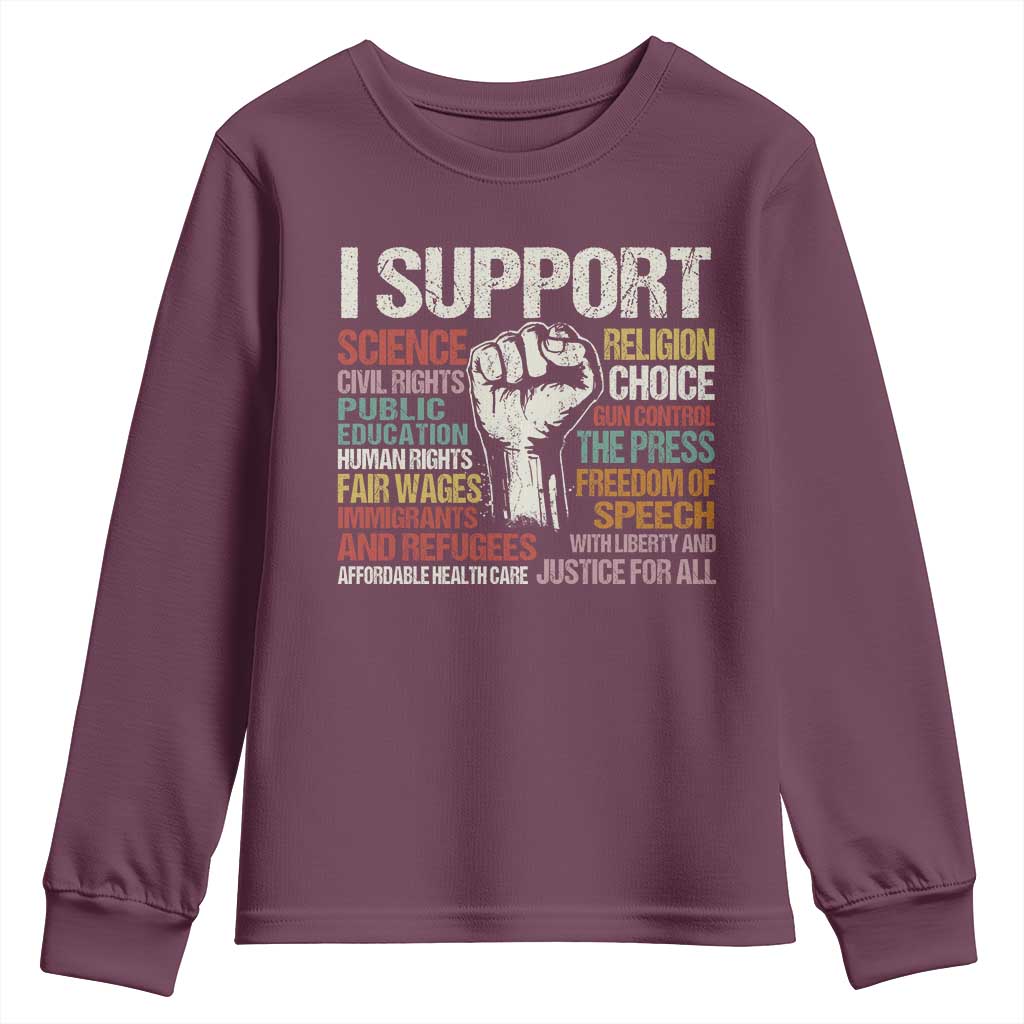I Support Progressive Liberal Human Rights Youth Sweatshirt Vintage Hand Fist