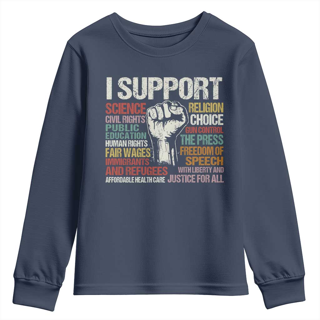 I Support Progressive Liberal Human Rights Youth Sweatshirt Vintage Hand Fist