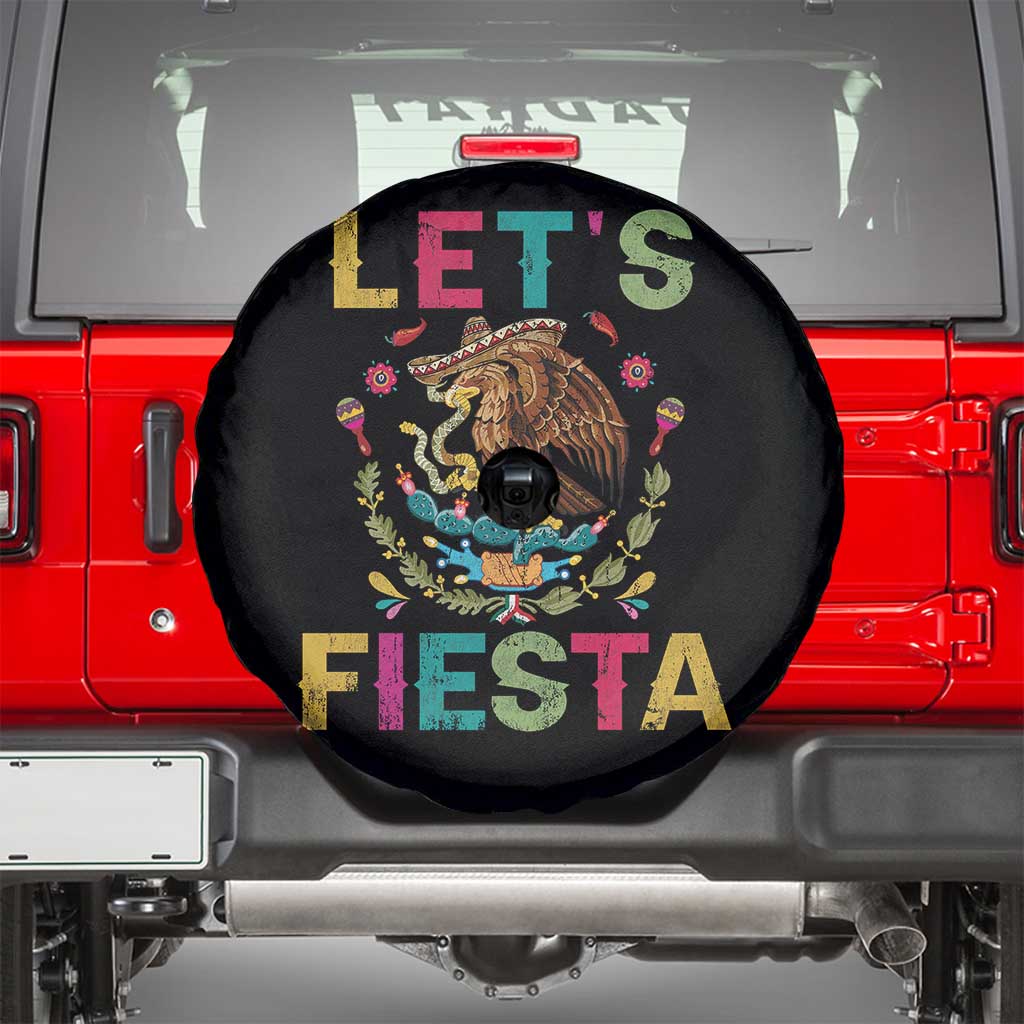 Funny Cinco De Mayo Spare Tire Cover Let's Fiesta Golden Eagle Mexico Flag