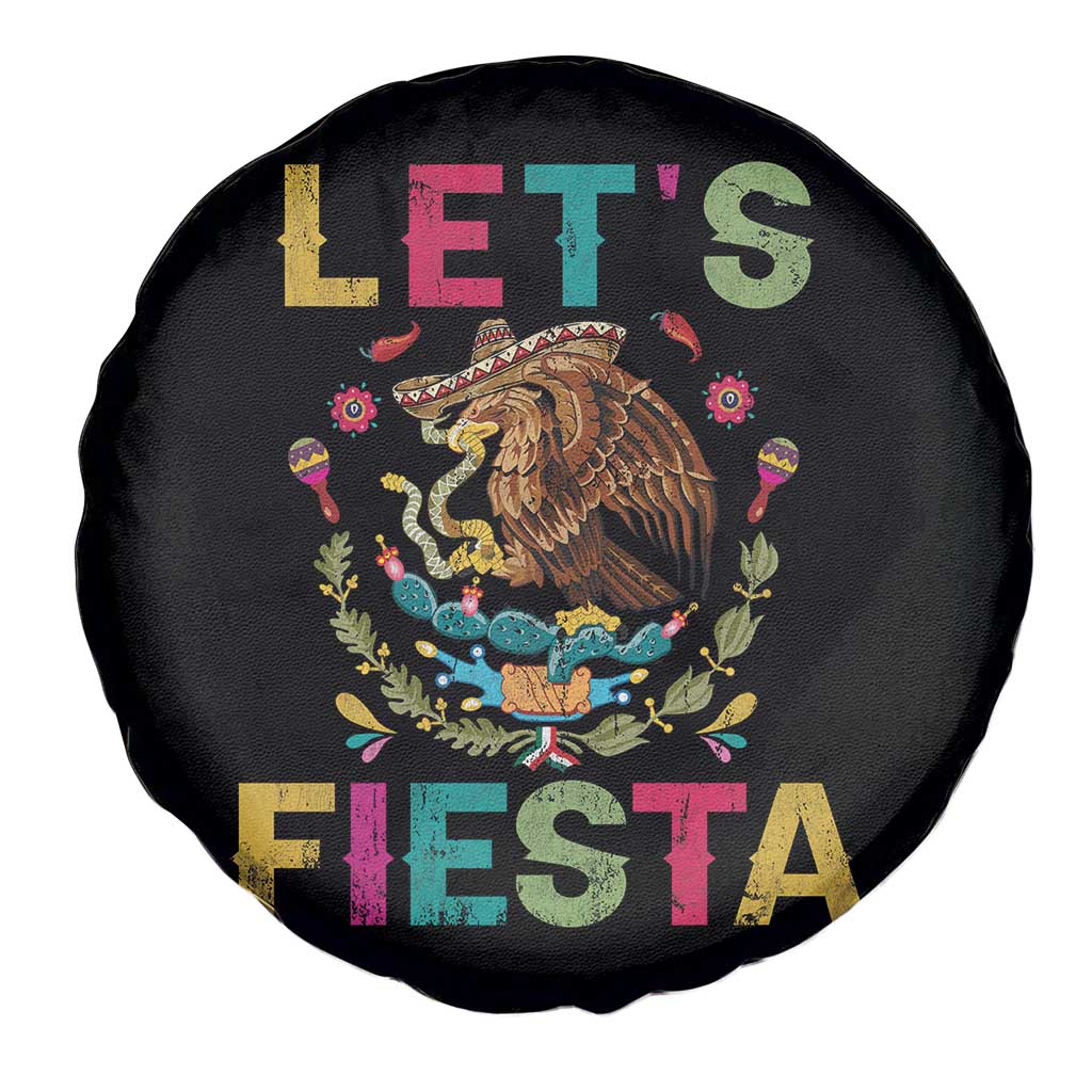 Funny Cinco De Mayo Spare Tire Cover Let's Fiesta Golden Eagle Mexico Flag