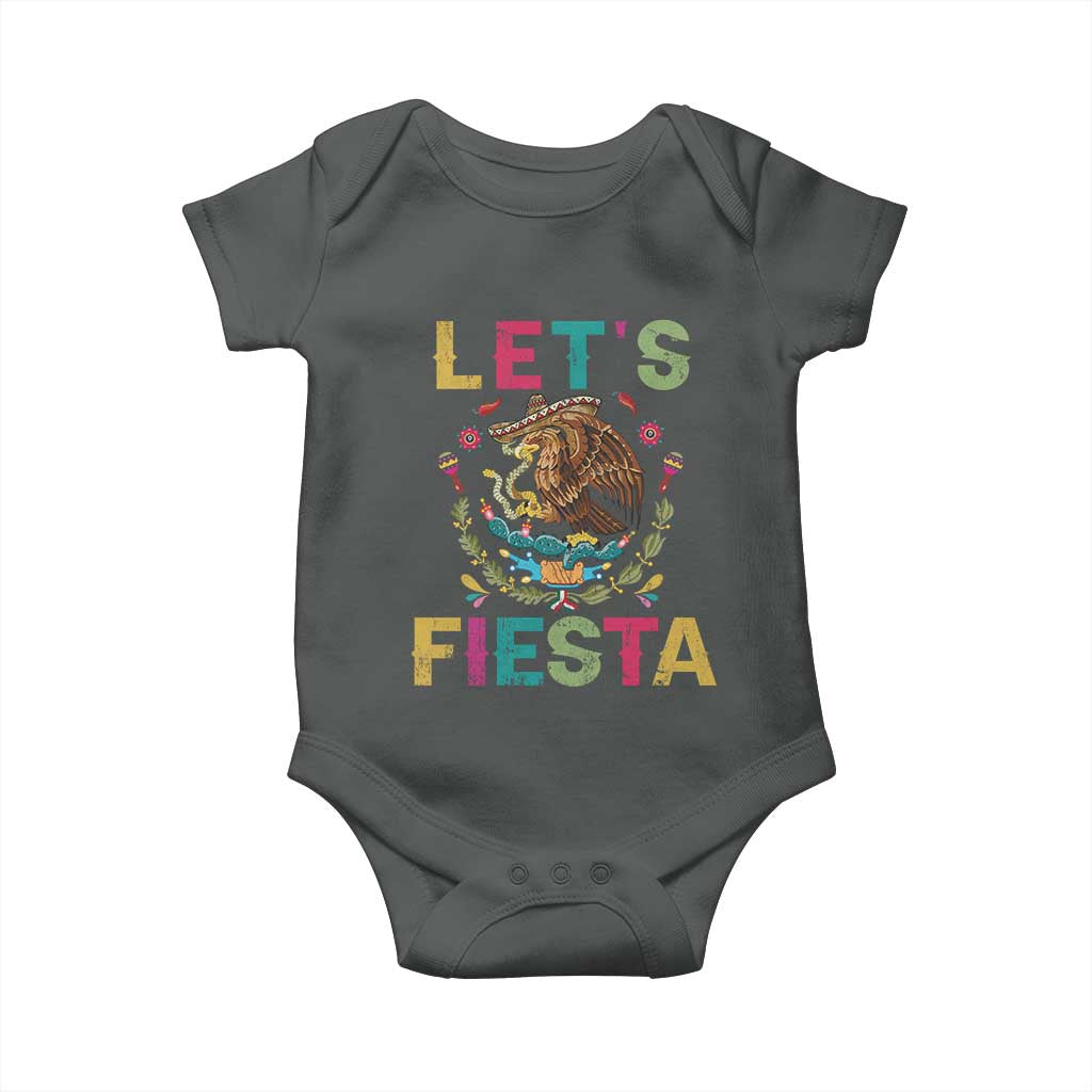 Funny Cinco De Mayo Baby Onesie Let's Fiesta Golden Eagle Mexico Flag