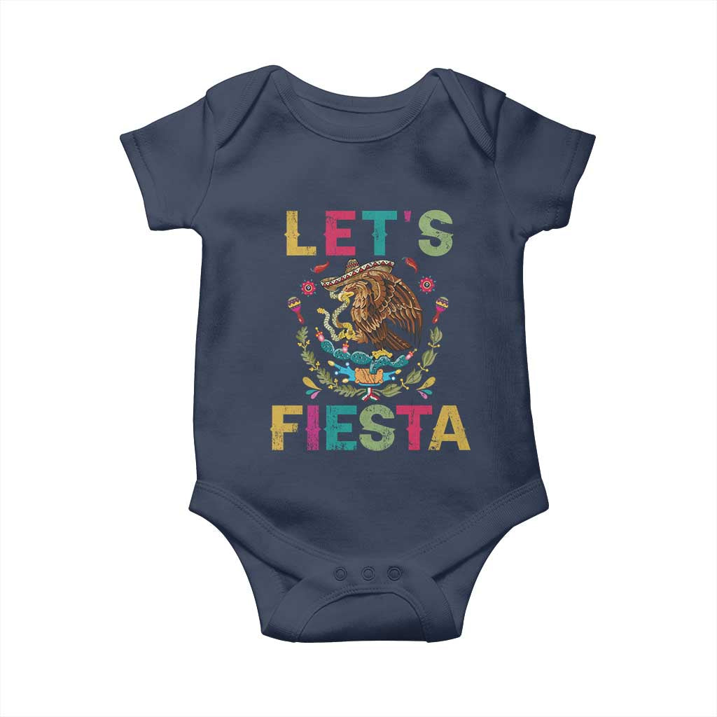 Funny Cinco De Mayo Baby Onesie Let's Fiesta Golden Eagle Mexico Flag