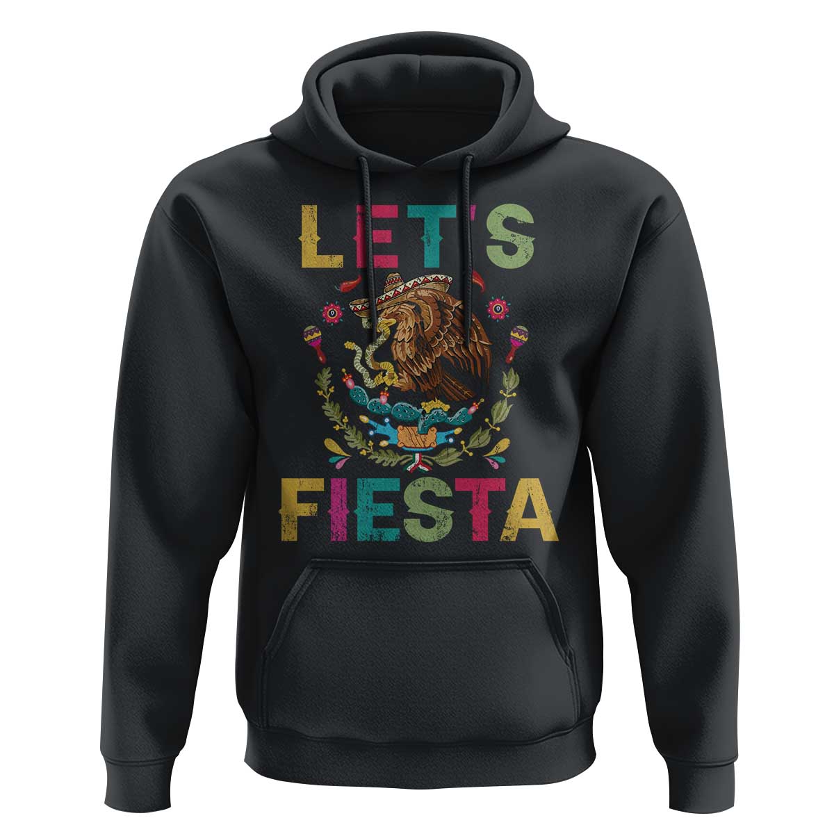 Funny Cinco De Mayo Hoodie Let's Fiesta Golden Eagle Mexico Flag