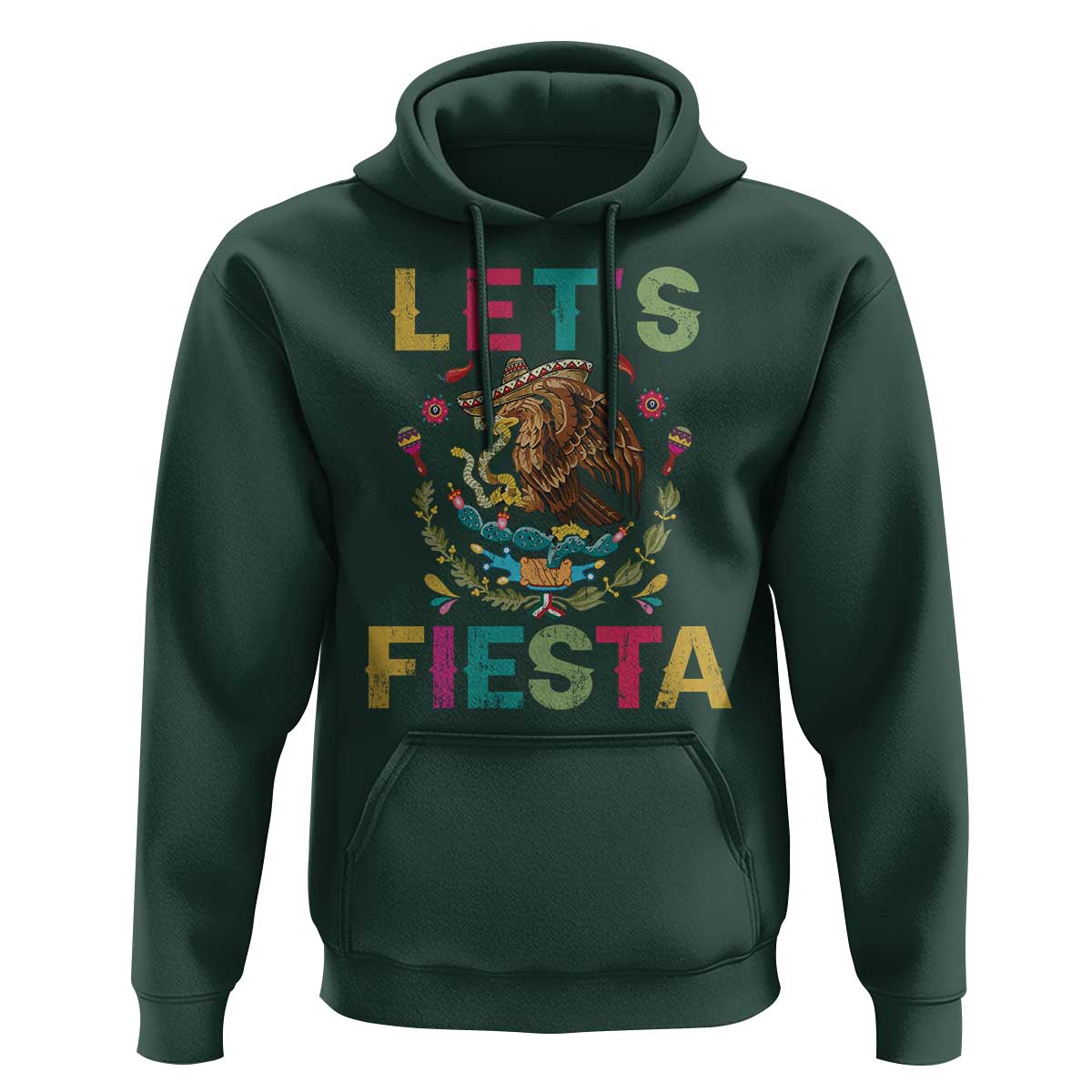 Funny Cinco De Mayo Hoodie Let's Fiesta Golden Eagle Mexico Flag