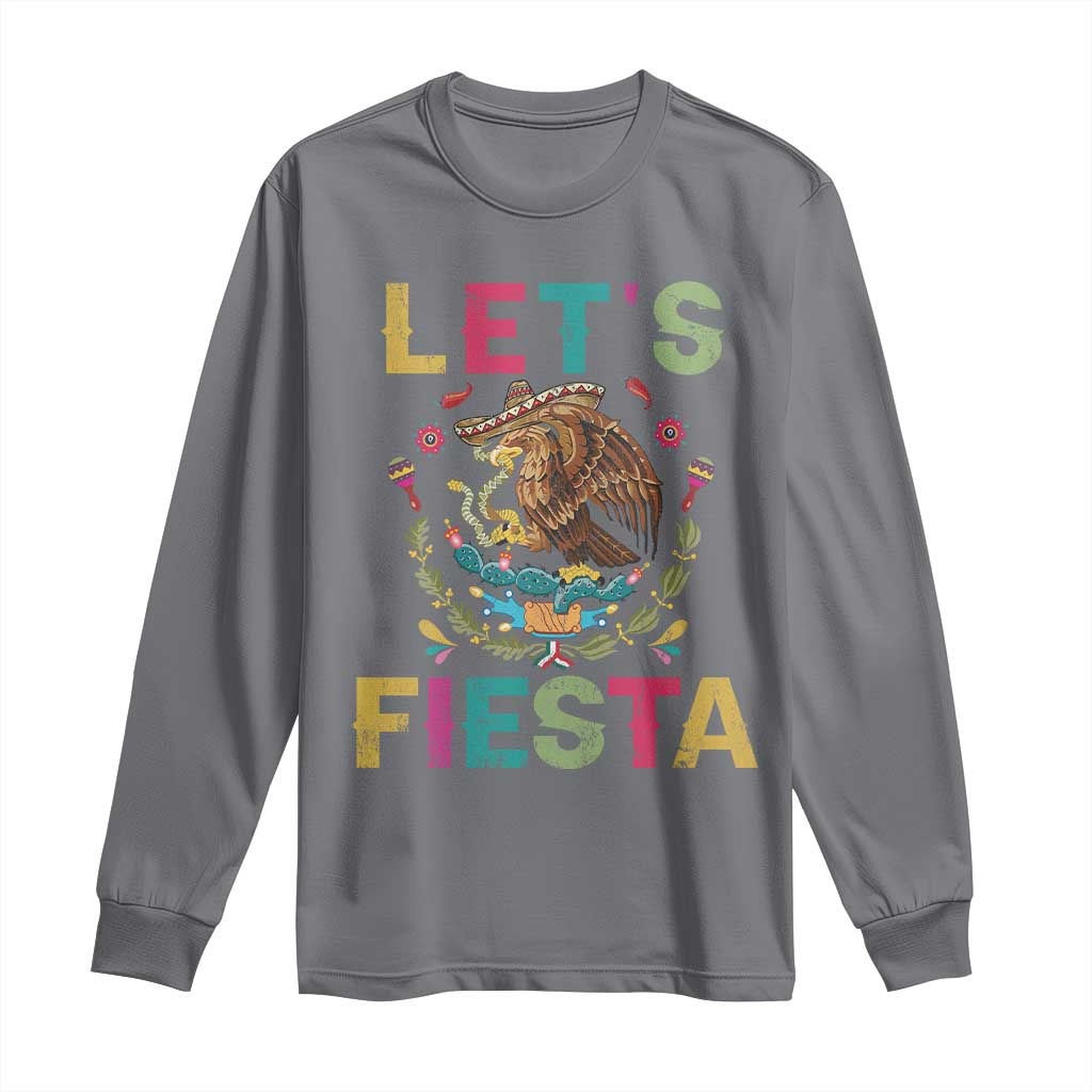 Funny Cinco De Mayo Long Sleeve Shirt Let's Fiesta Golden Eagle Mexico Flag