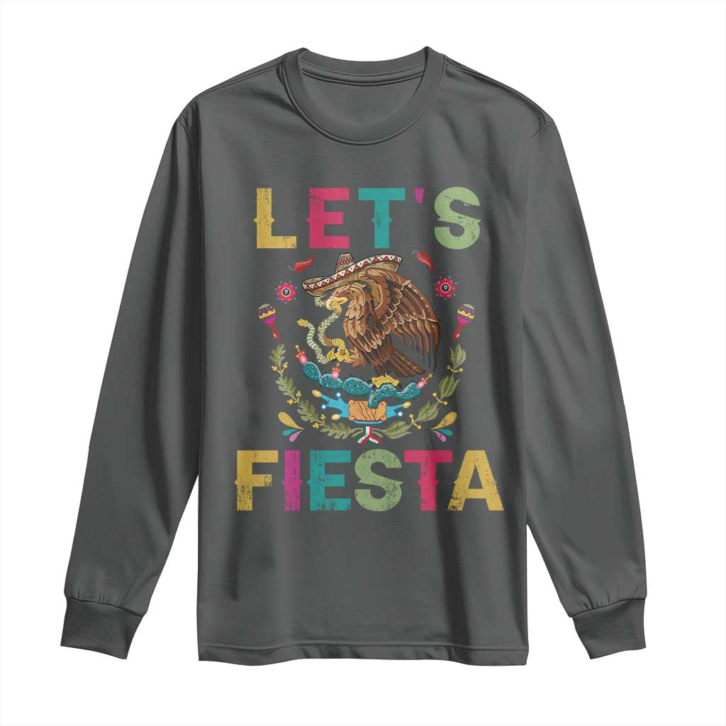 Funny Cinco De Mayo Long Sleeve Shirt Let's Fiesta Golden Eagle Mexico Flag