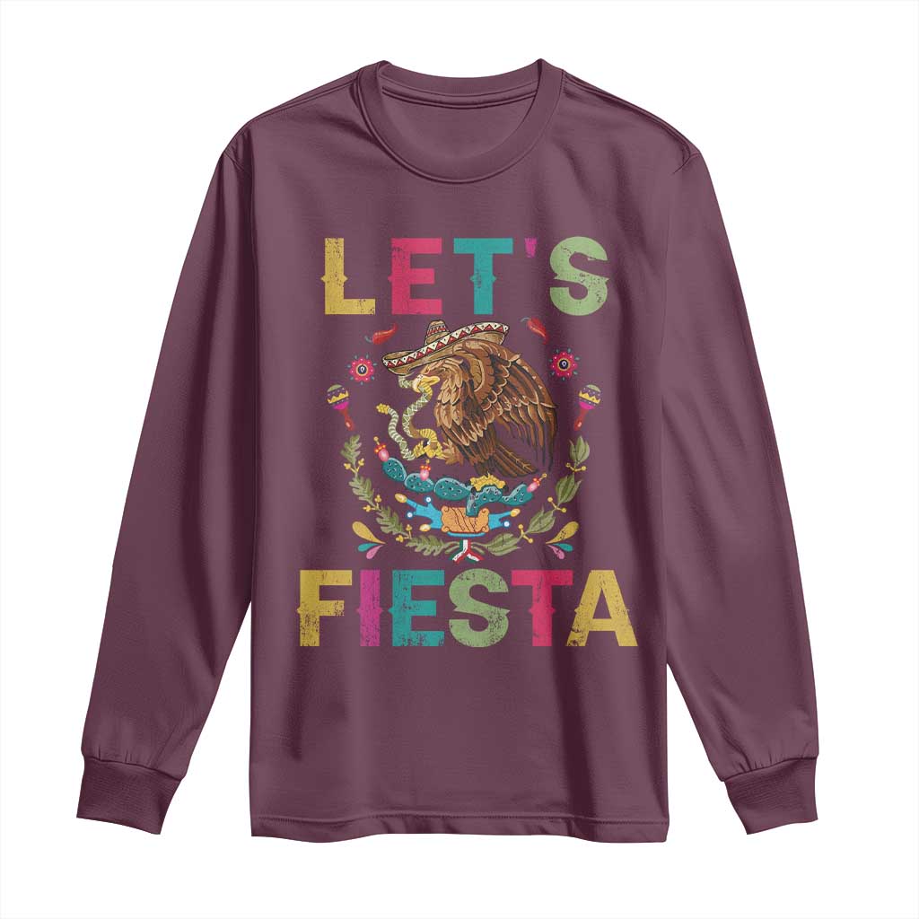 Funny Cinco De Mayo Long Sleeve Shirt Let's Fiesta Golden Eagle Mexico Flag