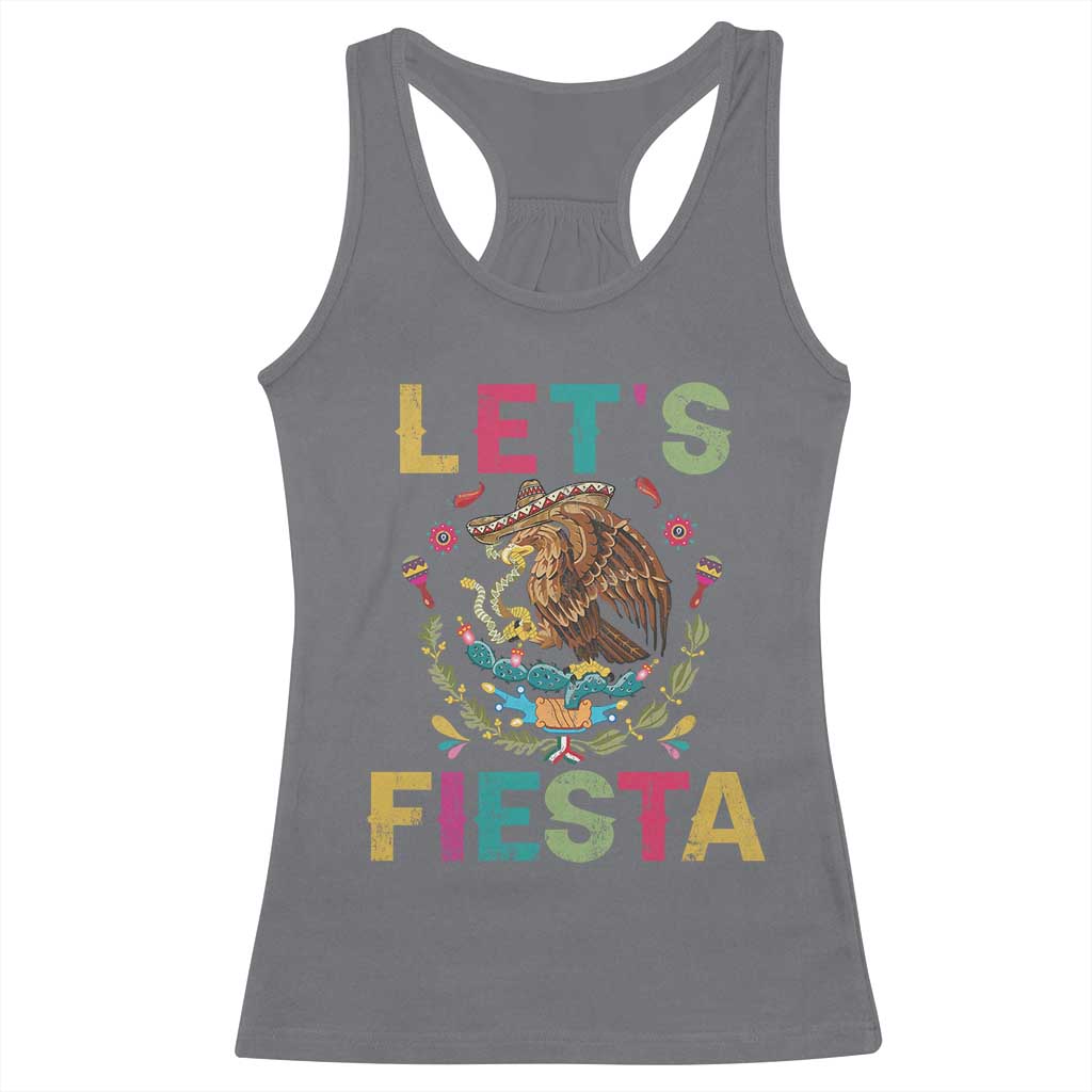 Funny Cinco De Mayo Racerback Tank Top Let's Fiesta Golden Eagle Mexico Flag