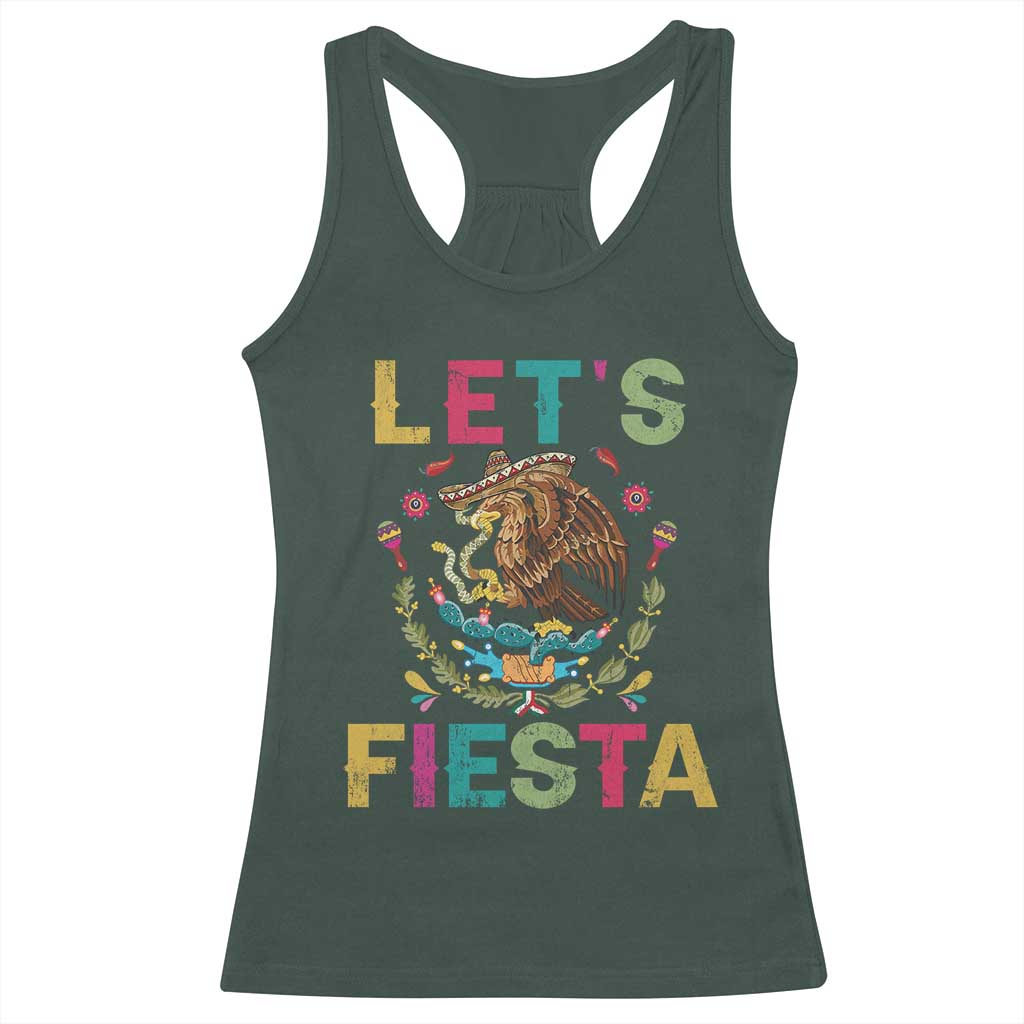 Funny Cinco De Mayo Racerback Tank Top Let's Fiesta Golden Eagle Mexico Flag
