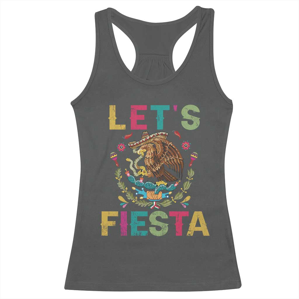 Funny Cinco De Mayo Racerback Tank Top Let's Fiesta Golden Eagle Mexico Flag