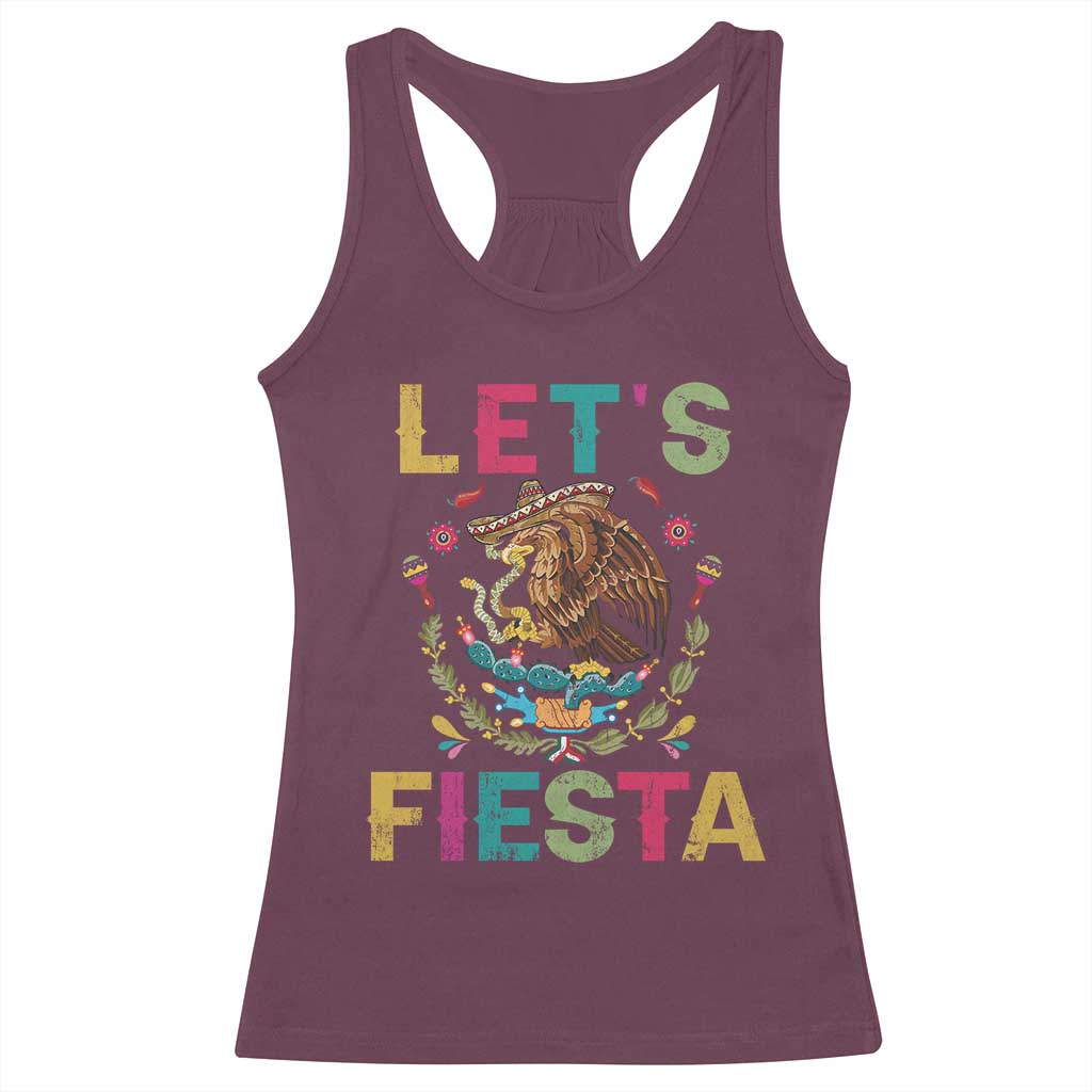 Funny Cinco De Mayo Racerback Tank Top Let's Fiesta Golden Eagle Mexico Flag