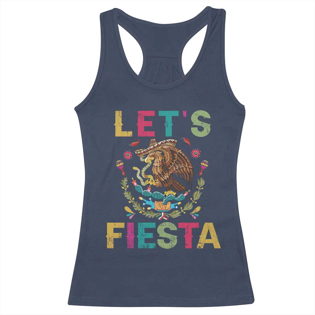 Funny Cinco De Mayo Racerback Tank Top Let's Fiesta Golden Eagle Mexico Flag
