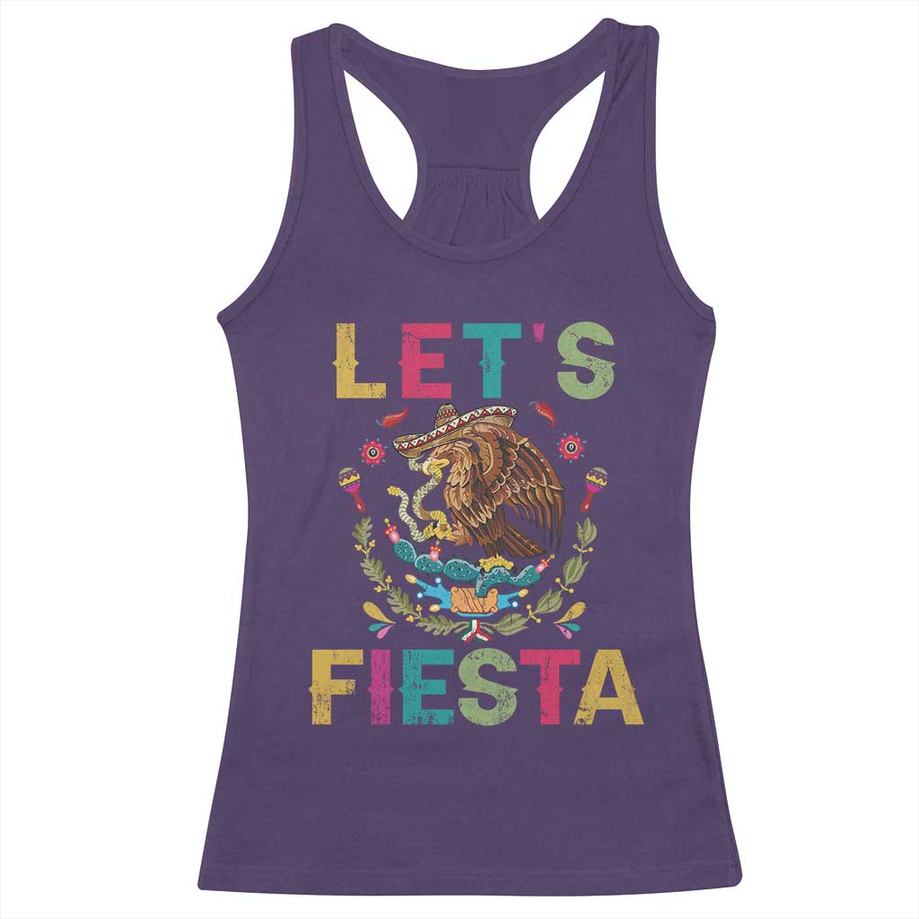 Funny Cinco De Mayo Racerback Tank Top Let's Fiesta Golden Eagle Mexico Flag