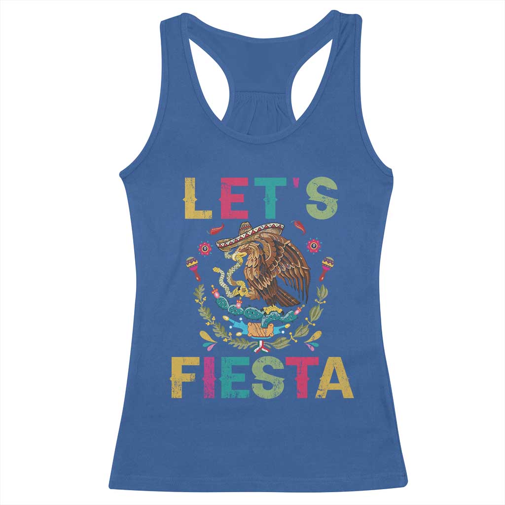 Funny Cinco De Mayo Racerback Tank Top Let's Fiesta Golden Eagle Mexico Flag