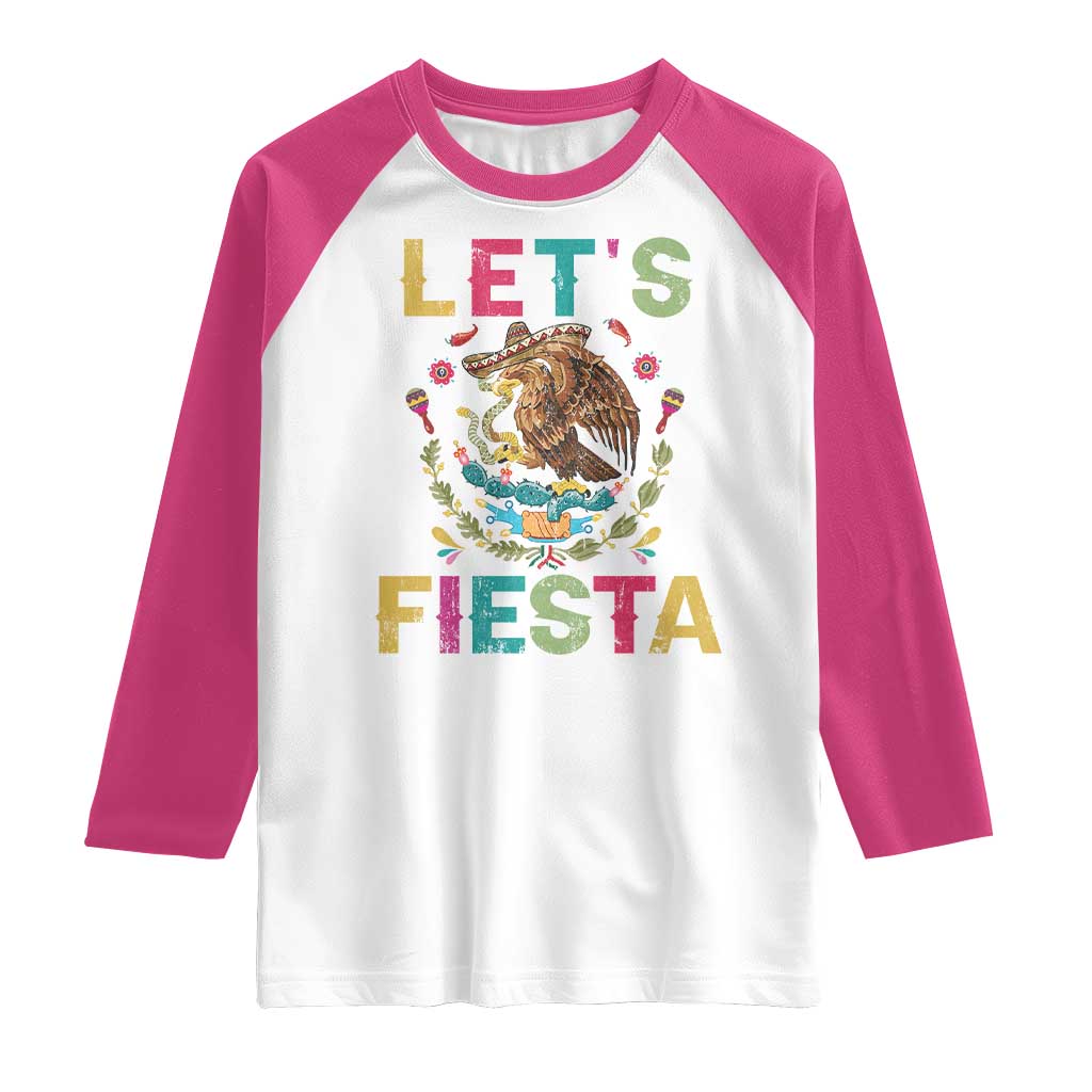 Funny Cinco De Mayo Raglan Shirt Let's Fiesta Golden Eagle Mexico Flag