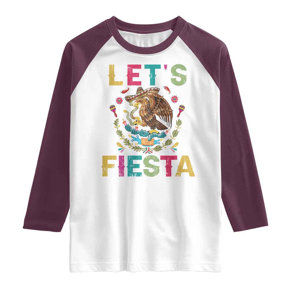 Funny Cinco De Mayo Raglan Shirt Let's Fiesta Golden Eagle Mexico Flag