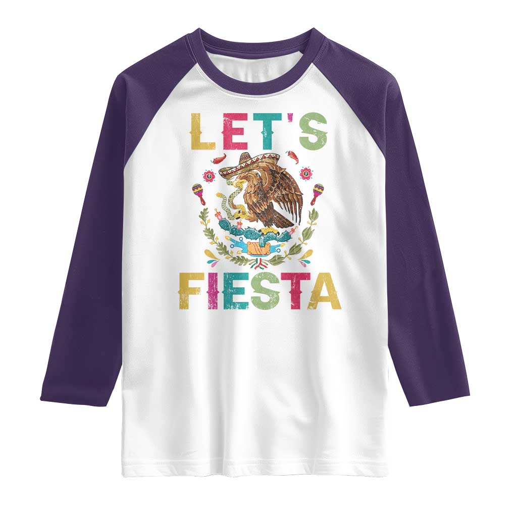 Funny Cinco De Mayo Raglan Shirt Let's Fiesta Golden Eagle Mexico Flag