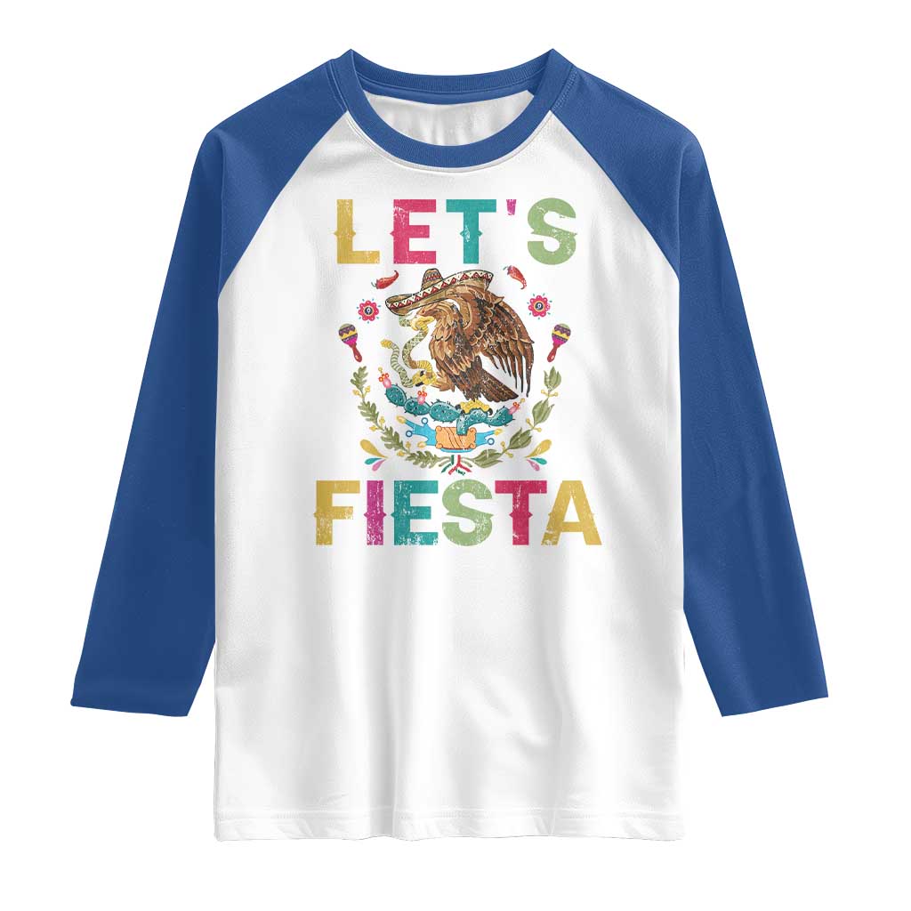 Funny Cinco De Mayo Raglan Shirt Let's Fiesta Golden Eagle Mexico Flag