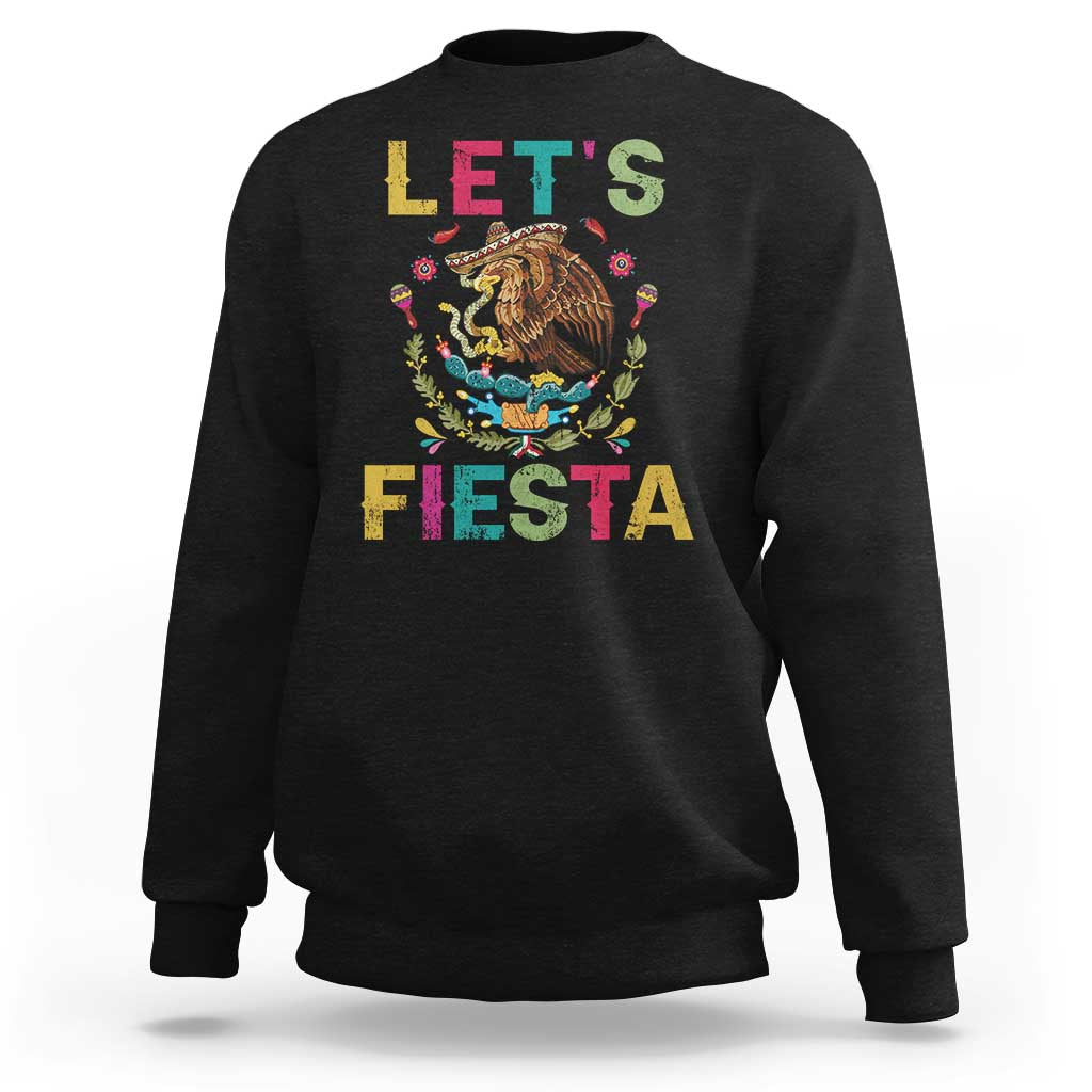 Funny Cinco De Mayo Sweatshirt Let's Fiesta Golden Eagle Mexico Flag