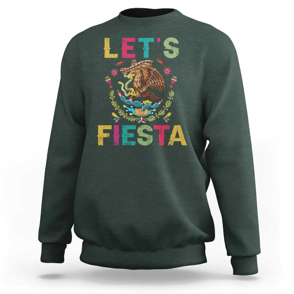 Funny Cinco De Mayo Sweatshirt Let's Fiesta Golden Eagle Mexico Flag