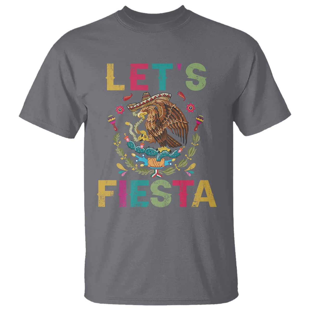 Funny Cinco De Mayo T Shirt Let's Fiesta Golden Eagle Mexico Flag