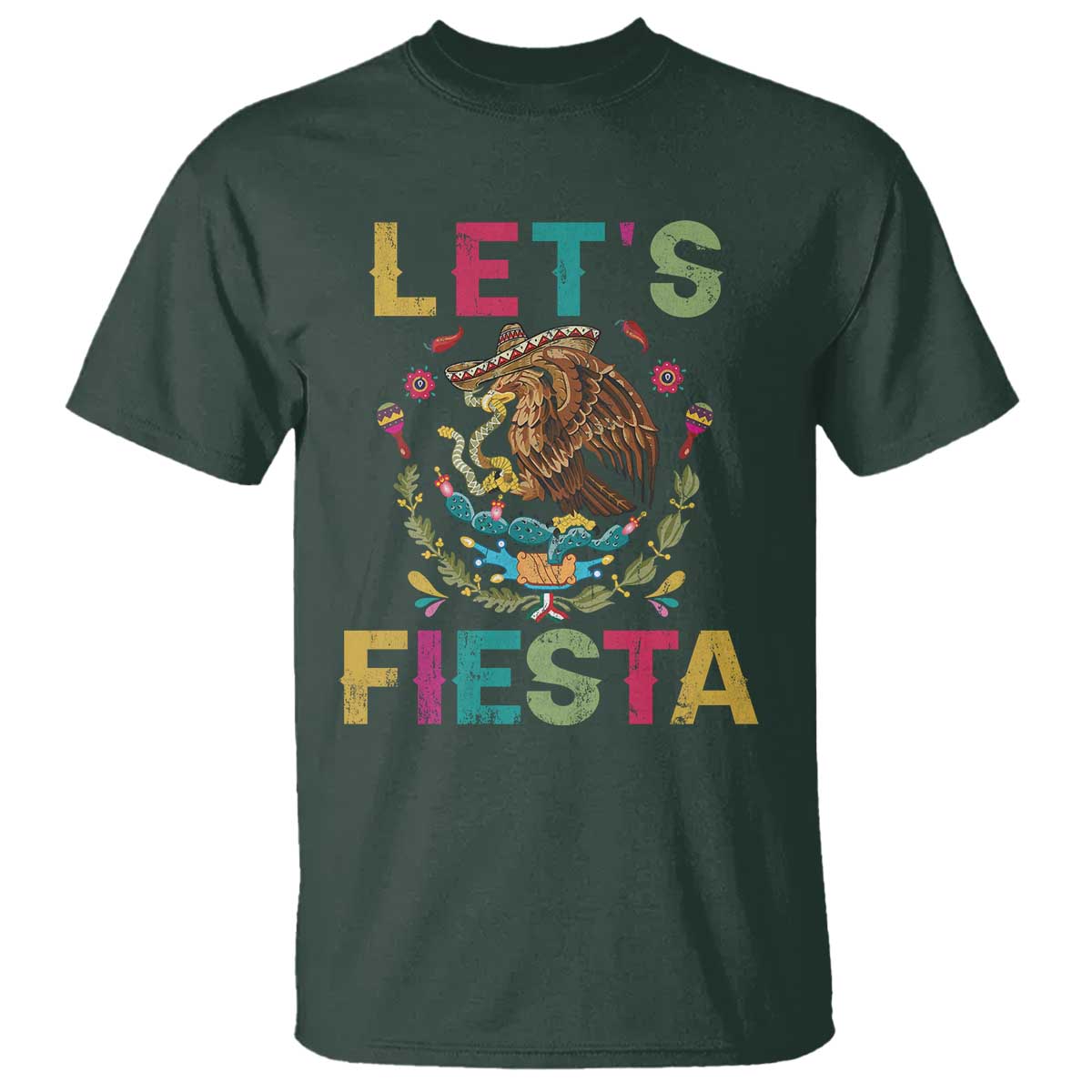 Funny Cinco De Mayo T Shirt Let's Fiesta Golden Eagle Mexico Flag