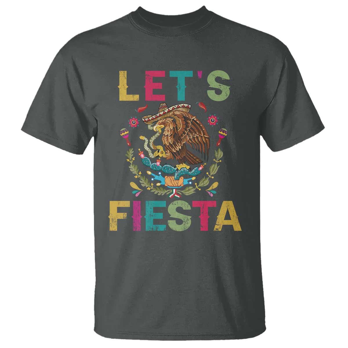 Funny Cinco De Mayo T Shirt Let's Fiesta Golden Eagle Mexico Flag