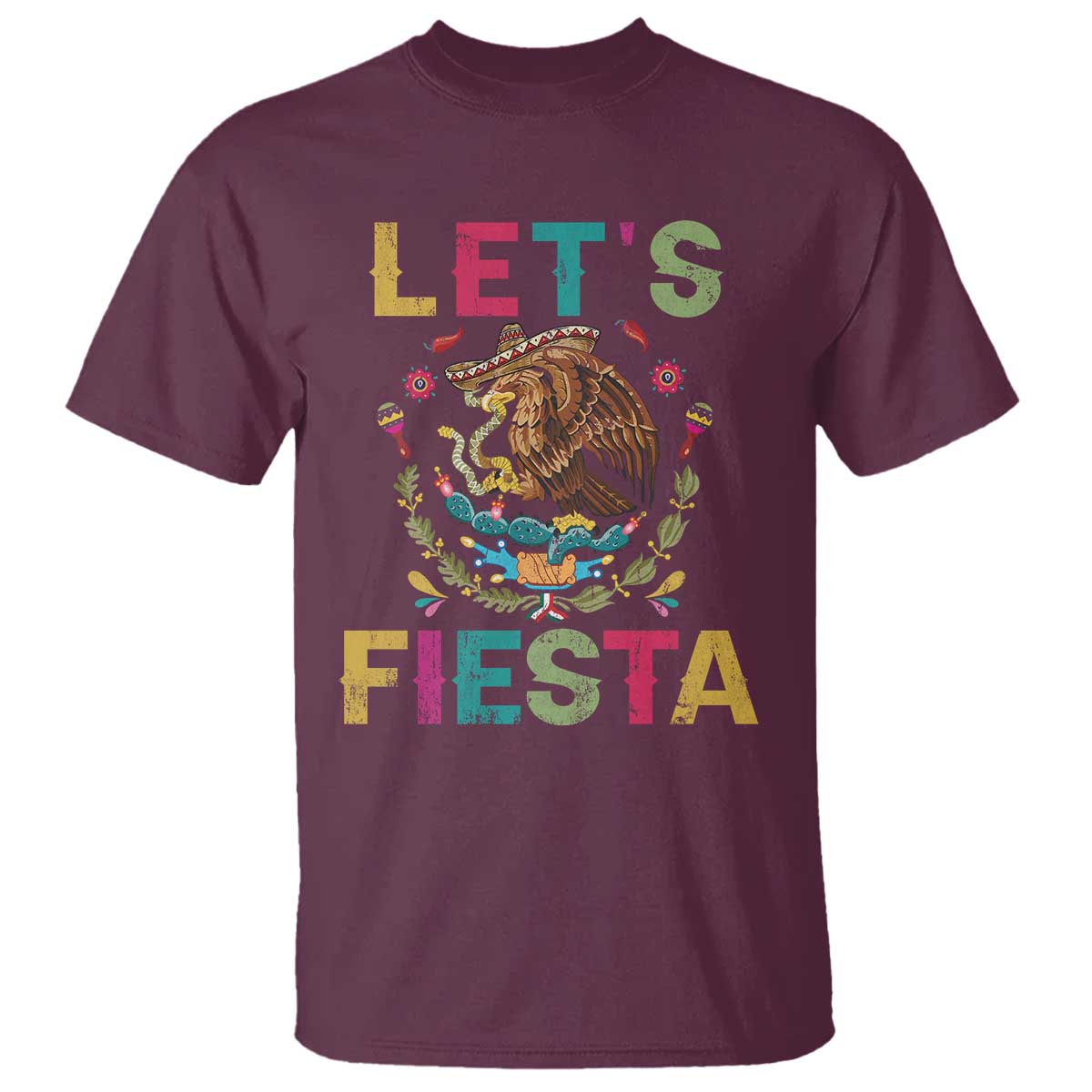 Funny Cinco De Mayo T Shirt Let's Fiesta Golden Eagle Mexico Flag
