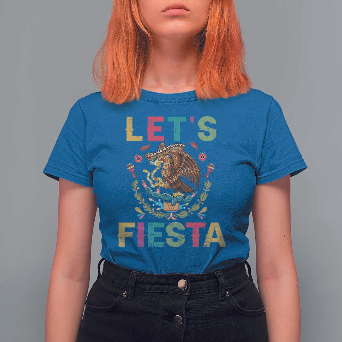 Funny Cinco De Mayo T Shirt For Women Let's Fiesta Golden Eagle Mexico Flag