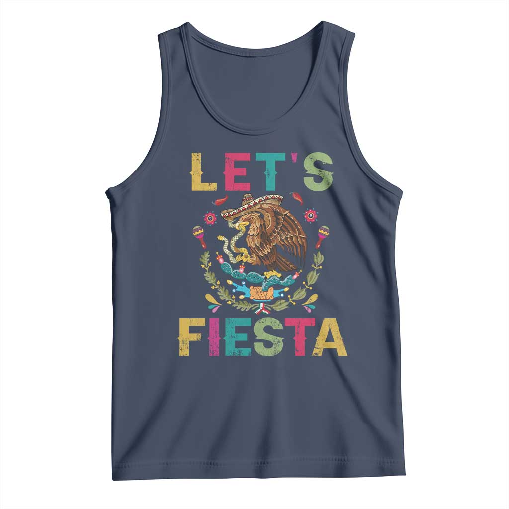 Funny Cinco De Mayo Tank Top Let's Fiesta Golden Eagle Mexico Flag